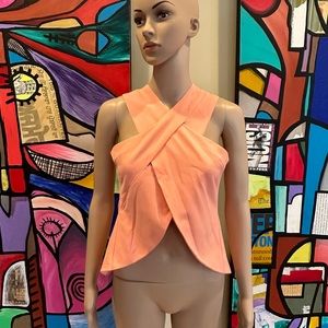 NWT $73 Lavish Alice pastel orange peach open wrap halter crop top, sz 2